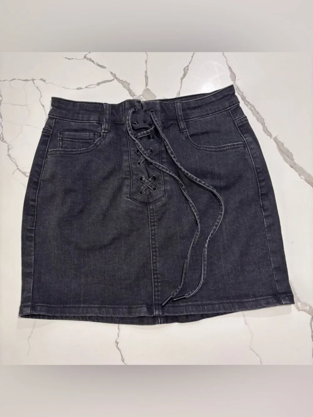 GARAGE Black Lace-Up Denim Mini Jeans Skirt Women’s Small